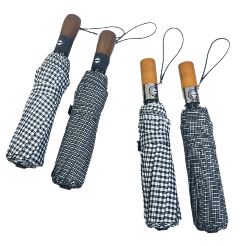 Umbrelă auto cu 10 nervuri, deschidere automată, mâner din lemn, țesătură 210T, tijă din aliaj