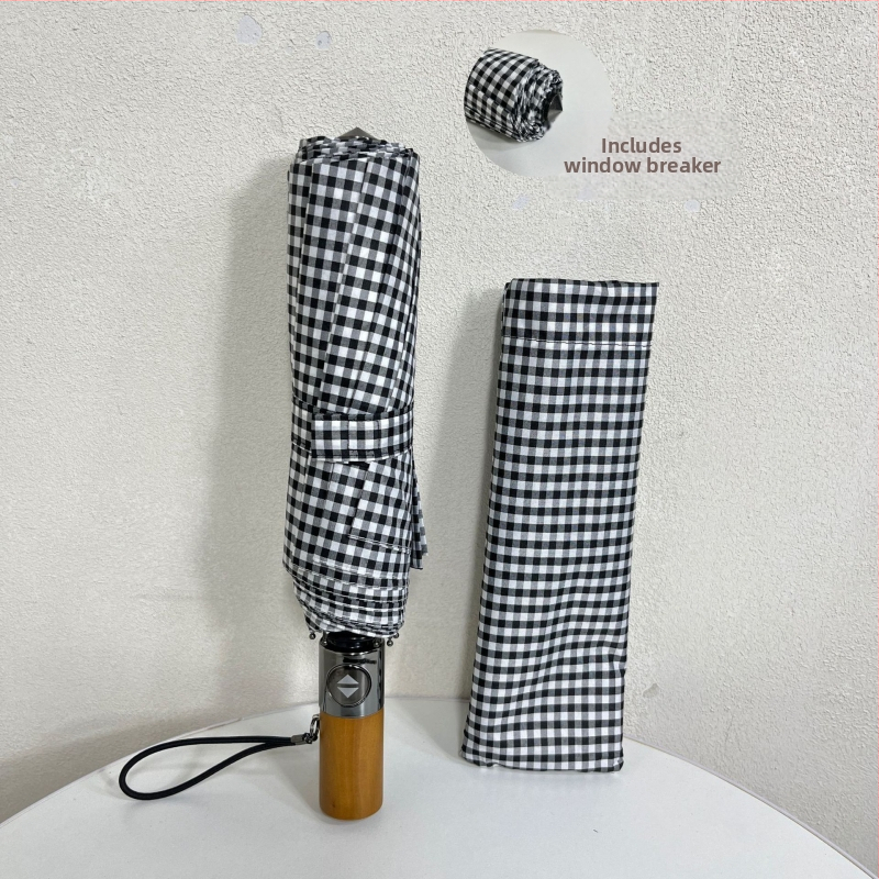 Umbrelă auto cu 10 nervuri, deschidere automată, mâner din lemn, țesătură 210T, tijă din aliaj