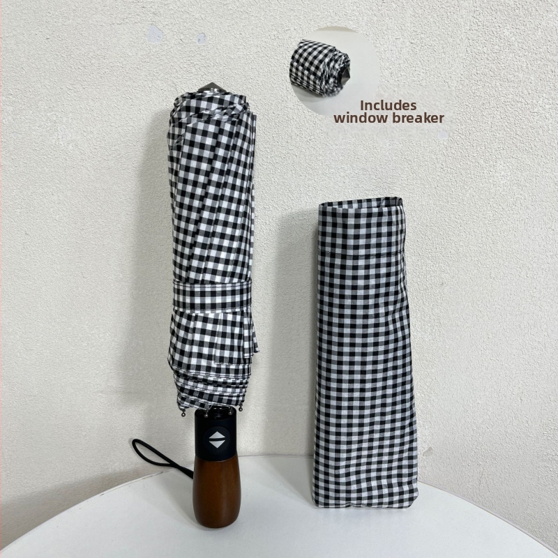 Umbrelă auto cu 10 nervuri, deschidere automată, mâner din lemn, țesătură 210T, tijă din aliaj