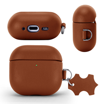 Husă AirPods Pro 2 din piele autentică, protecție completă, realizată manual, compatibilă Apple