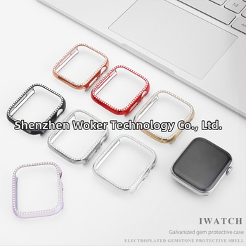 Защитен калъф за Apple Watch от PC, едноредово диамантено инкрустиране и електроплатен финиш, съвместим със серия 8/7/SE