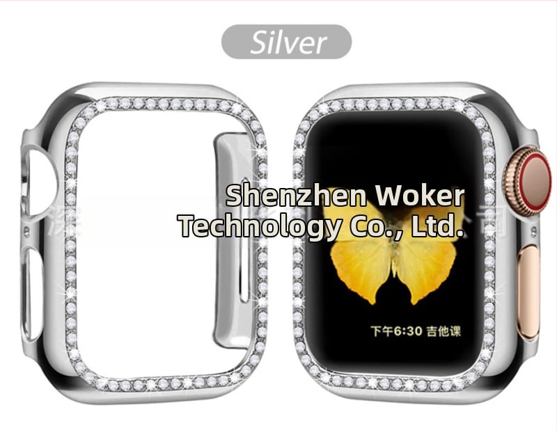 Защитен калъф за Apple Watch от PC, едноредово диамантено инкрустиране и електроплатен финиш, съвместим със серия 8/7/SE