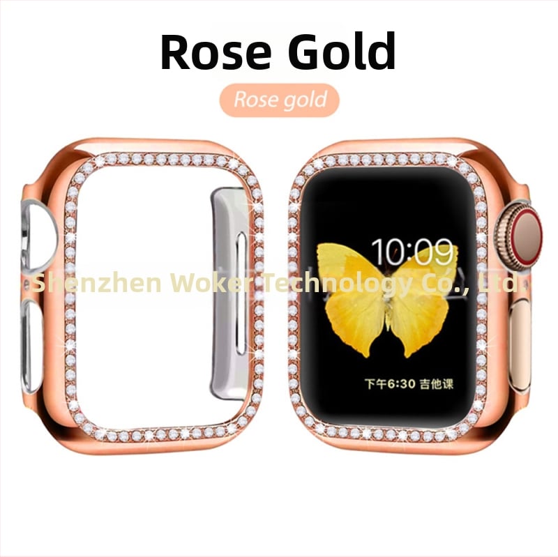 Защитен калъф за Apple Watch от PC, едноредово диамантено инкрустиране и електроплатен финиш, съвместим със серия 8/7/SE
