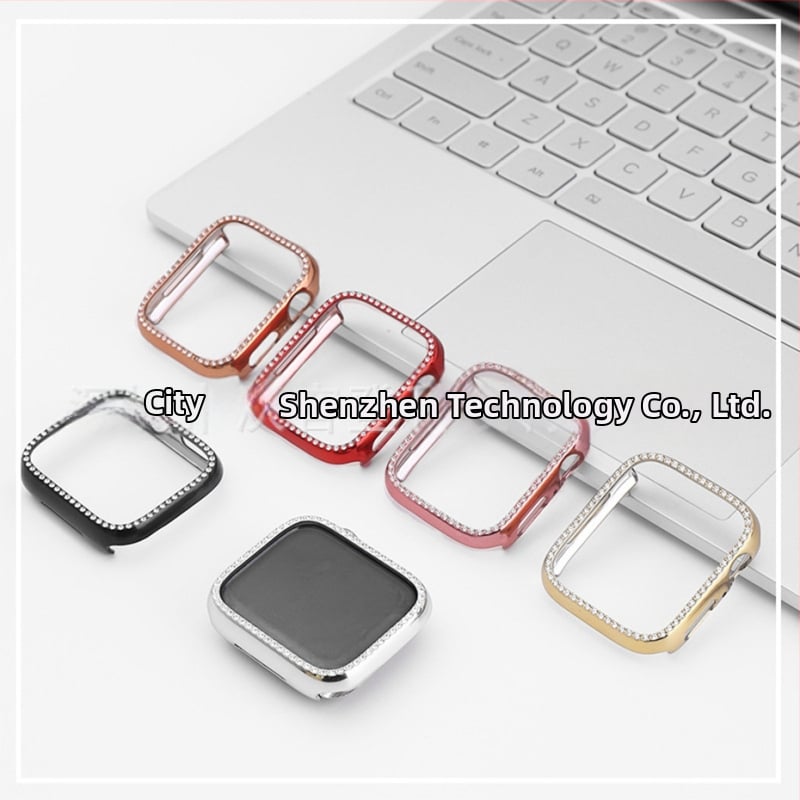 Защитен калъф за Apple Watch от PC, едноредово диамантено инкрустиране и електроплатен финиш, съвместим със серия 8/7/SE