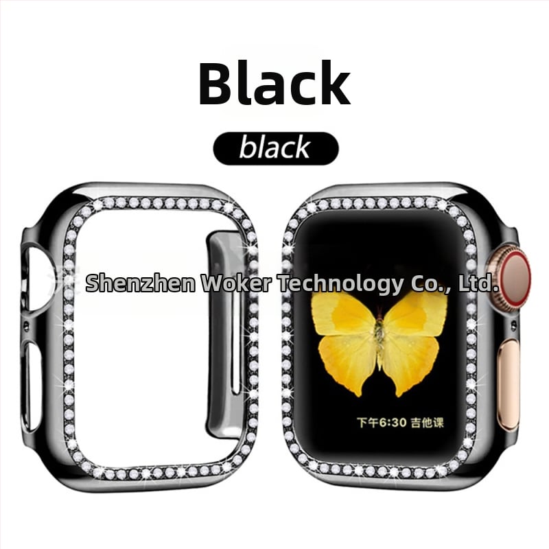 Защитен калъф за Apple Watch от PC, едноредово диамантено инкрустиране и електроплатен финиш, съвместим със серия 8/7/SE