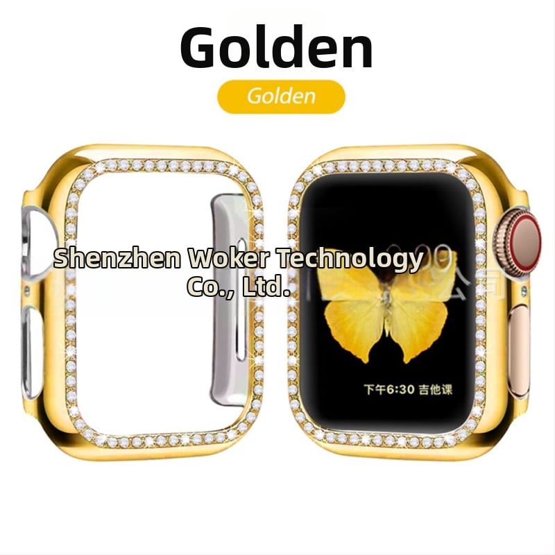 Защитен калъф за Apple Watch от PC, едноредово диамантено инкрустиране и електроплатен финиш, съвместим със серия 8/7/SE