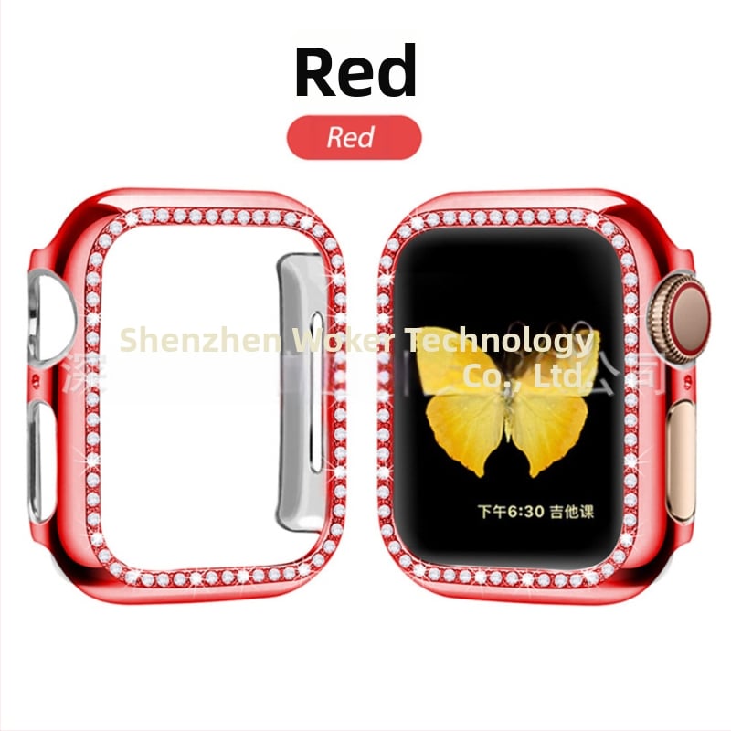 Защитен калъф за Apple Watch от PC, едноредово диамантено инкрустиране и електроплатен финиш, съвместим със серия 8/7/SE