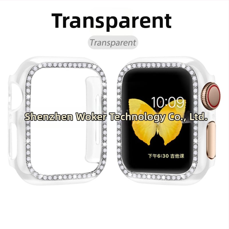 Защитен калъф за Apple Watch от PC, едноредово диамантено инкрустиране и електроплатен финиш, съвместим със серия 8/7/SE