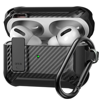Shell Valley TPU futrola za AirPods Pro 2 s prekidačem zaključavanja, karbonska vlakna, otporna na padove, protiv gubitka