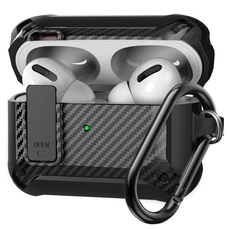 Shell Valley TPU futrola za AirPods Pro 2 s prekidačem zaključavanja, karbonska vlakna, otporna na padove, protiv gubitka