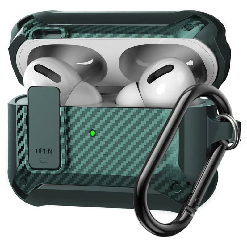 Shell Valley TPU futrola za AirPods Pro 2 s prekidačem zaključavanja, karbonska vlakna, otporna na padove, protiv gubitka