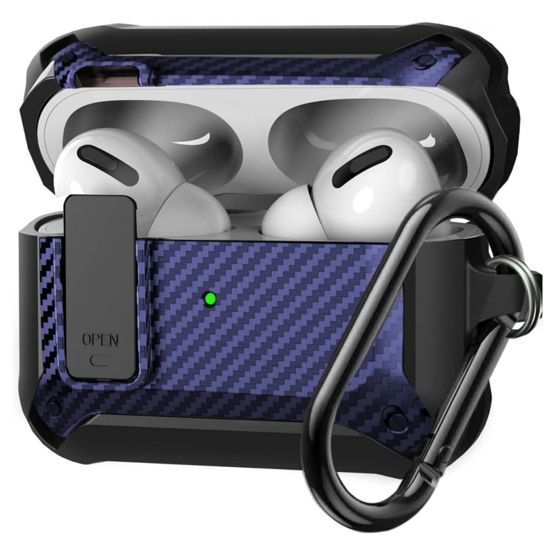 Shell Valley TPU futrola za AirPods Pro 2 s prekidačem zaključavanja, karbonska vlakna, otporna na padove, protiv gubitka