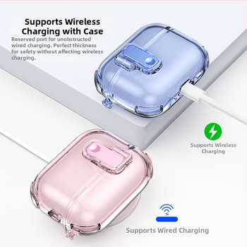 Zaštitno kućište za AirPods Pro 3/2/4/3/1 s automatskim poklopcem koji se podiže, TPU, prozirno protiv žutila, jednodijelni dizajn, sigurnosna brava