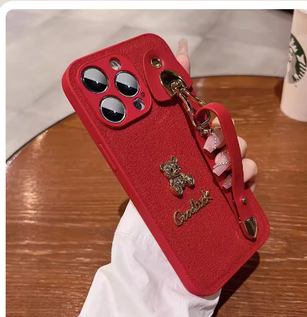 Retro kovový medve kožený vzor náramok pre zadný kryt iPhone 11–14 Pro/Pro Max, TPU, proti opotrebeniu, proti pádom, povrch postrekom