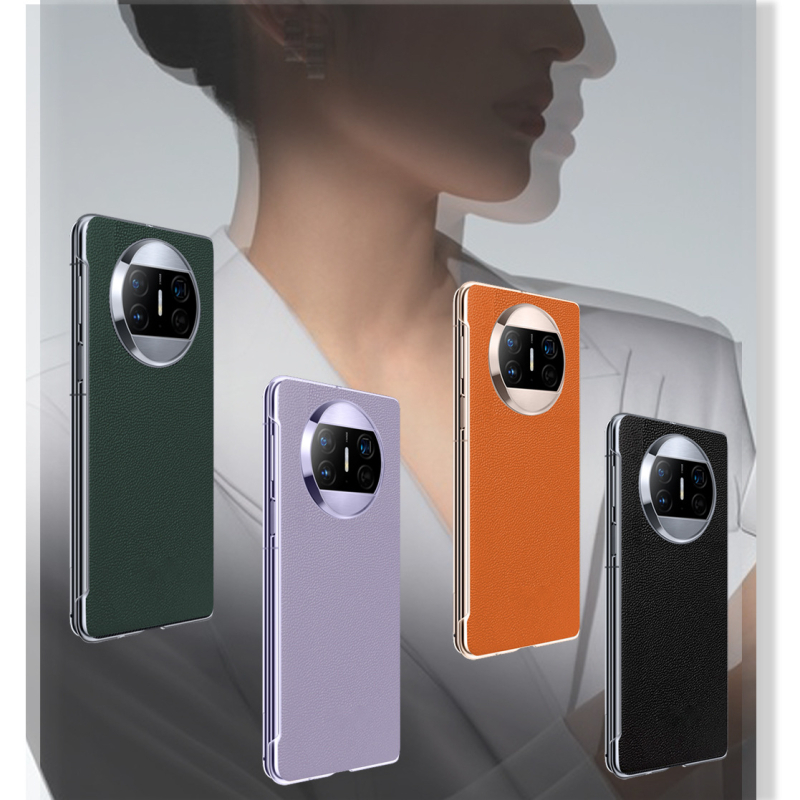 Huawei Mate X6 ādas korpuss ar statīvu un priekšējā rāmis aizsardzību — Īsta āda, Roku darbs, Personalizējams