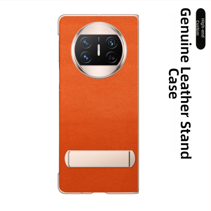 Huawei Mate X6 ādas korpuss ar statīvu un priekšējā rāmis aizsardzību — Īsta āda, Roku darbs, Personalizējams