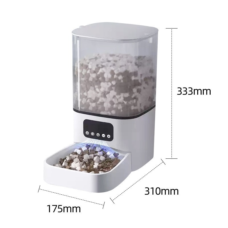 Автоматичен подавач за храна за котки и кучета с таймер за хранене, камера за наблюдение и управление чрез приложение; разглобяем дизайн, 1250 g