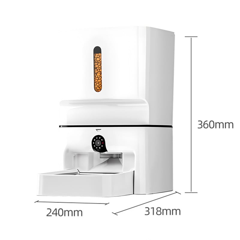 Автоматичен подавач за храна за котки и кучета с таймер за хранене, камера за наблюдение и управление чрез приложение; разглобяем дизайн, 1250 g