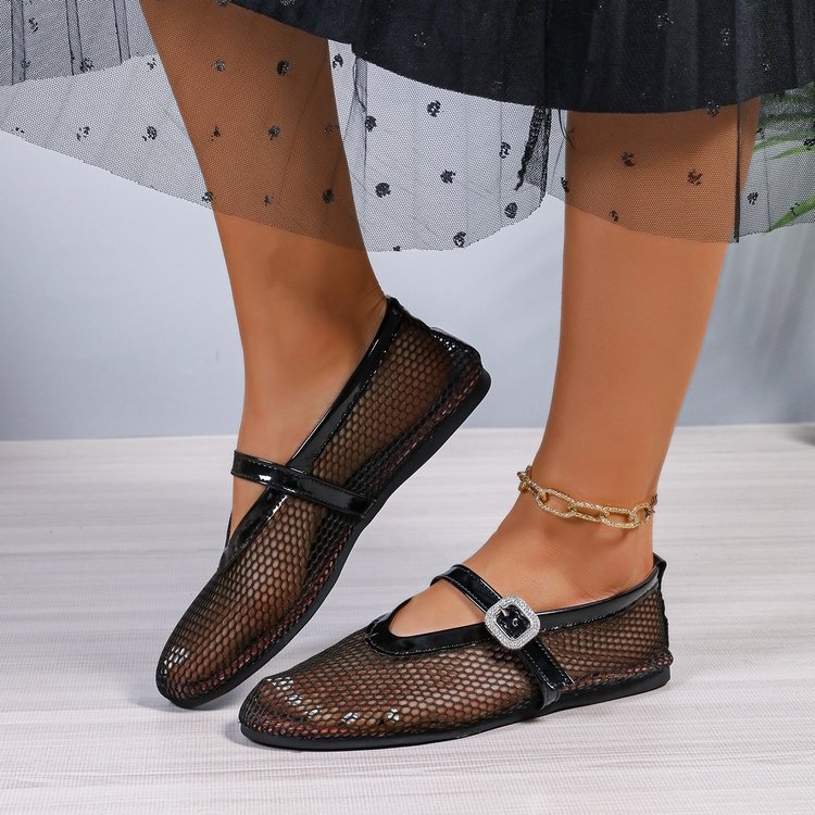 Női minimalist balerina cipő kerek orrú, PU felsőrész, alacsony négyzet alakú sarok, gumírozott talp