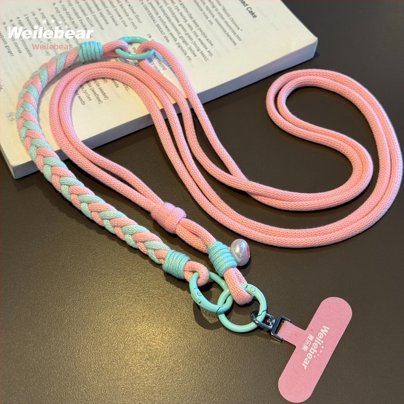 Plastikinė mobiliojo telefono pakabukas, moteriško stiliaus, trys viename, reguliuojamas per petį/ kaklą/ riešą