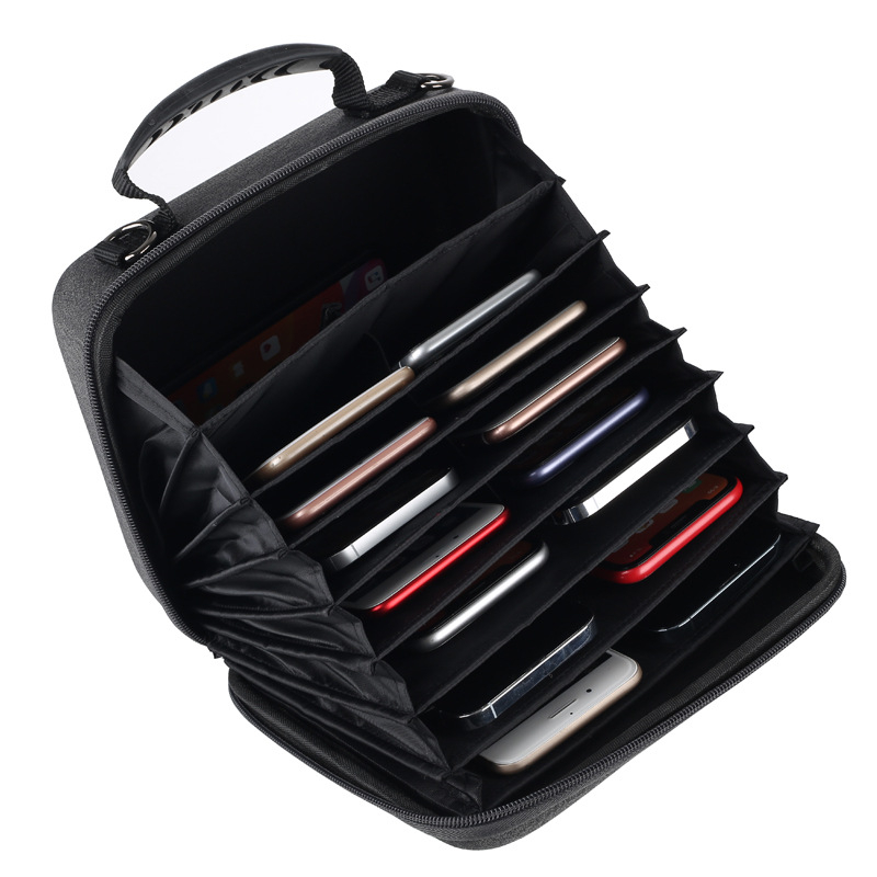 Τσάντα για κινητά τηλέφωνα με πολλαπλές θήκες καρτών, σκληρός θήκη τύπου κουτιού, Oxford ύφασμα, unisex, 16 smartphones