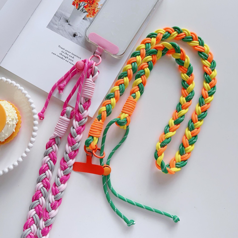 Macramé crossbody λουρί για τηλέφωνο, πολυεστερικό σκοινί, μεταλλικό αγκράφα, μακρύς ρυθμιζόμενος, εκτύπωση λογότυπου