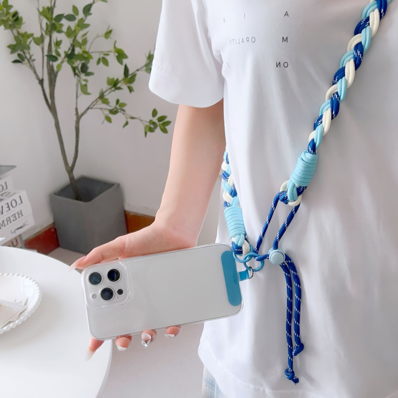 Macramé crossbody λουρί για τηλέφωνο, πολυεστερικό σκοινί, μεταλλικό αγκράφα, μακρύς ρυθμιζόμενος, εκτύπωση λογότυπου