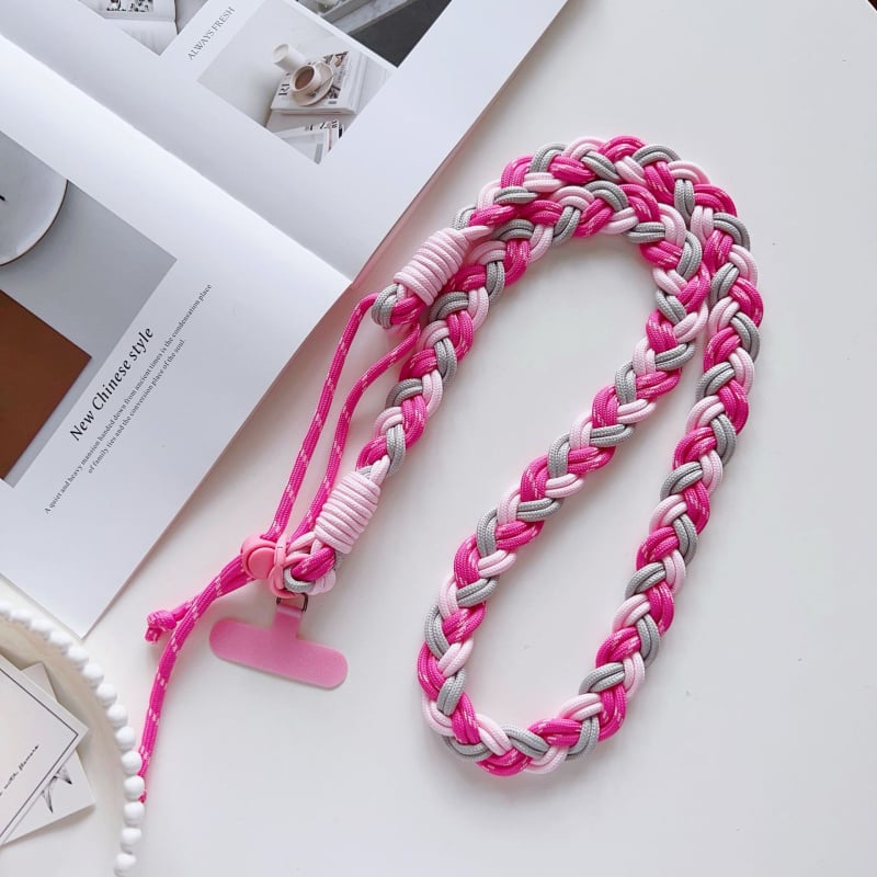 Macramé crossbody λουρί για τηλέφωνο, πολυεστερικό σκοινί, μεταλλικό αγκράφα, μακρύς ρυθμιζόμενος, εκτύπωση λογότυπου