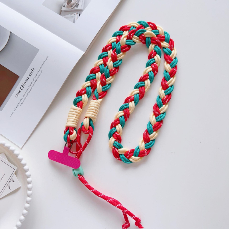 Macramé crossbody λουρί για τηλέφωνο, πολυεστερικό σκοινί, μεταλλικό αγκράφα, μακρύς ρυθμιζόμενος, εκτύπωση λογότυπου