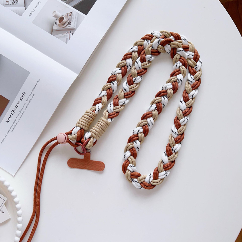 Macramé crossbody λουρί για τηλέφωνο, πολυεστερικό σκοινί, μεταλλικό αγκράφα, μακρύς ρυθμιζόμενος, εκτύπωση λογότυπου