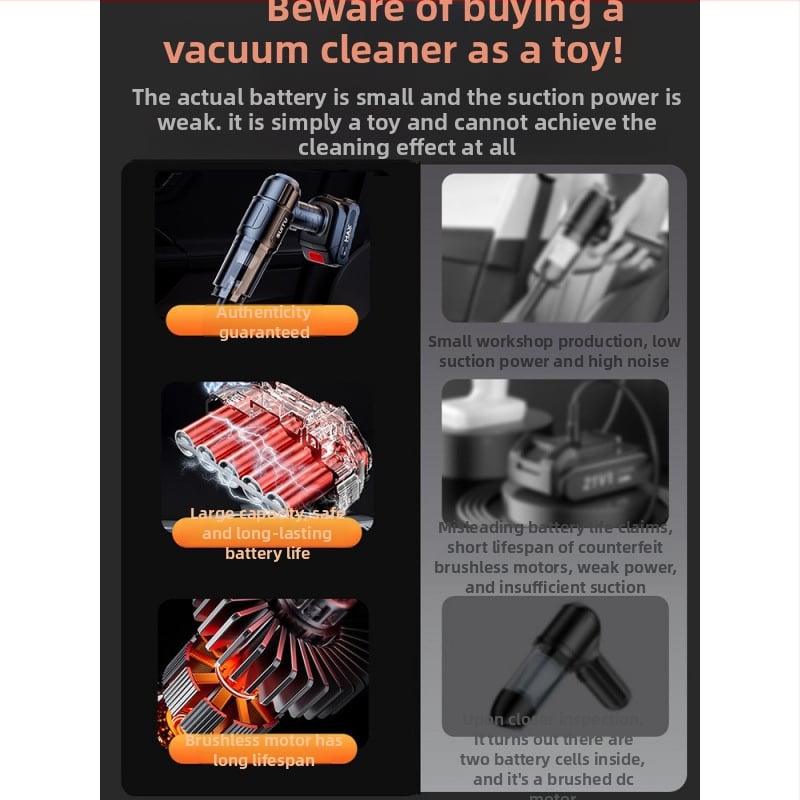 Ръчен вакуум за автомобил, безжичен, презареждаем, 11000 Pa всмукване, входна мощност 120 W, измерване на налягането в гумите