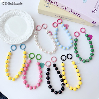 Tālruņa vāciņa lanyards ar ģeometrisku pērļu ķēdi, roku darbs, plastmasas daudzfunkcionālais aksesuārs