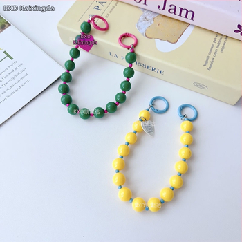 Tālruņa vāciņa lanyards ar ģeometrisku pērļu ķēdi, roku darbs, plastmasas daudzfunkcionālais aksesuārs