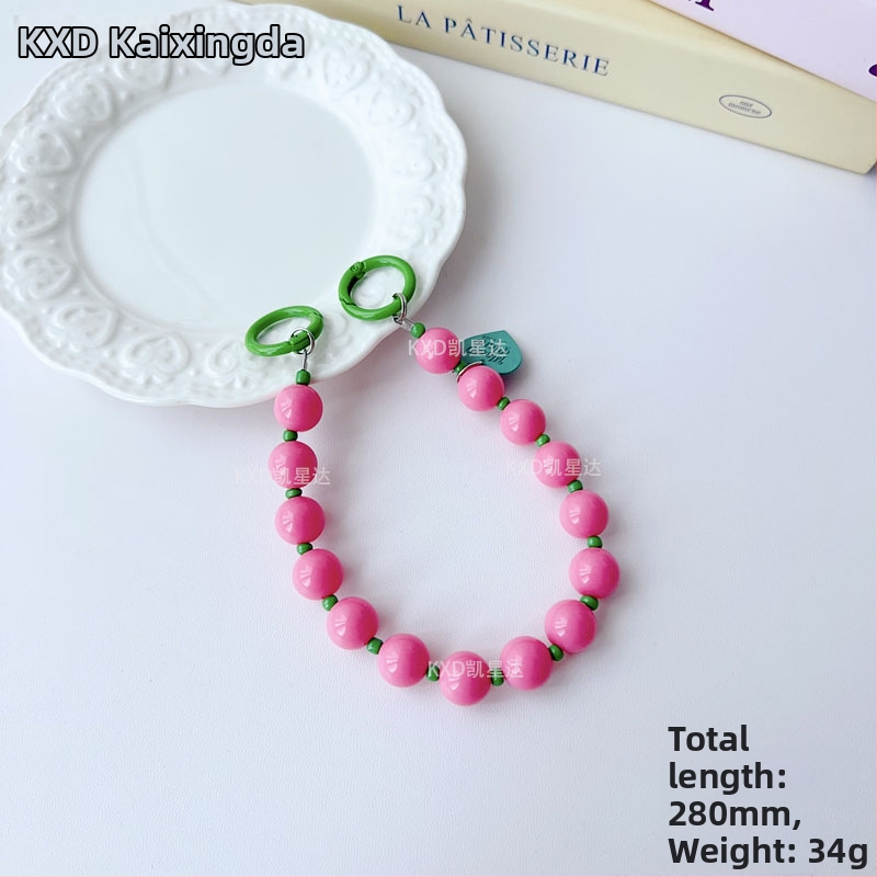 Tālruņa vāciņa lanyards ar ģeometrisku pērļu ķēdi, roku darbs, plastmasas daudzfunkcionālais aksesuārs