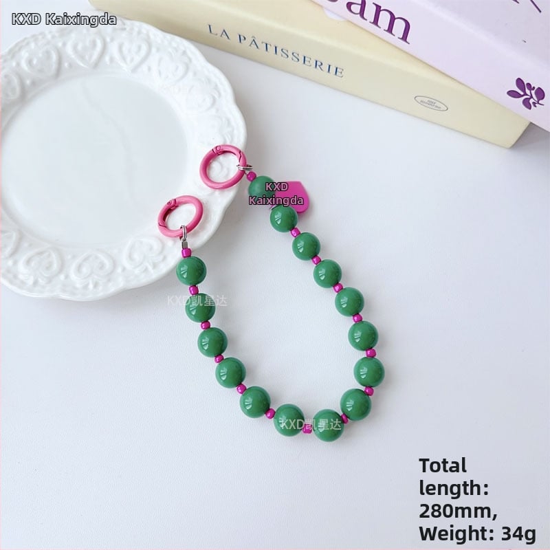 Tālruņa vāciņa lanyards ar ģeometrisku pērļu ķēdi, roku darbs, plastmasas daudzfunkcionālais aksesuārs