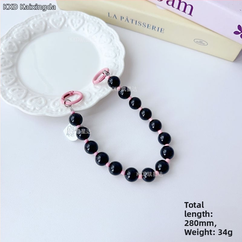 Tālruņa vāciņa lanyards ar ģeometrisku pērļu ķēdi, roku darbs, plastmasas daudzfunkcionālais aksesuārs