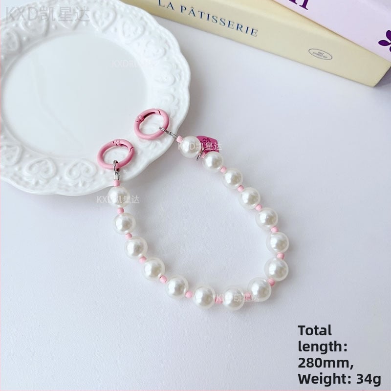 Tālruņa vāciņa lanyards ar ģeometrisku pērļu ķēdi, roku darbs, plastmasas daudzfunkcionālais aksesuārs