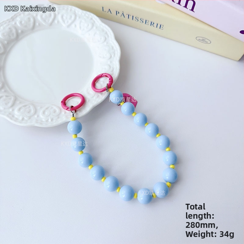 Tālruņa vāciņa lanyards ar ģeometrisku pērļu ķēdi, roku darbs, plastmasas daudzfunkcionālais aksesuārs