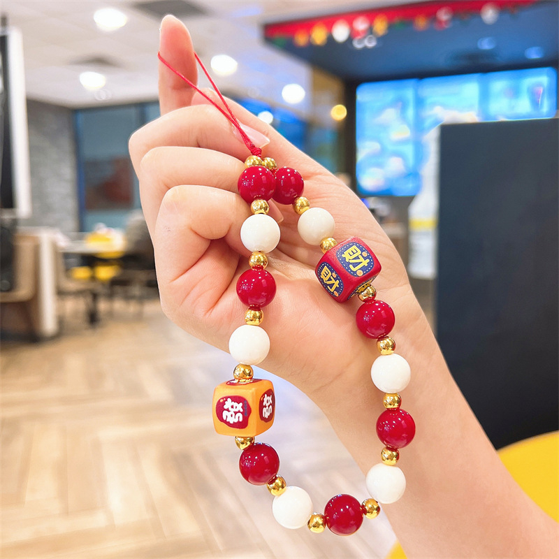 Lanier pentru telefon pentru femei – șnur scurt cu mărgele, lucrat manual (Material: Plastic; Cataramă: Plastic; Stil: Femei; Ambalaj: Ambalaj individual)