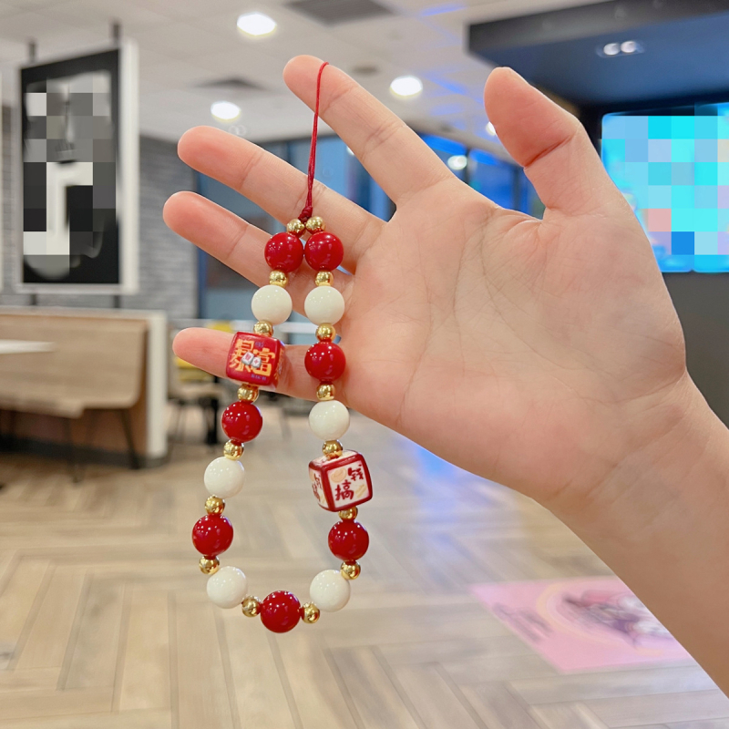 Lanier pentru telefon pentru femei – șnur scurt cu mărgele, lucrat manual (Material: Plastic; Cataramă: Plastic; Stil: Femei; Ambalaj: Ambalaj individual)