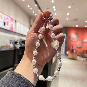 Lanier pentru telefon din acrilic, cu perle imitatie în formă de meteor și stea cu cinci colțuri; mărgele realizate manual; potrivit ca cadou de Crăciun, Ziua Îndrăgostiților și Festivalul de Primăvară