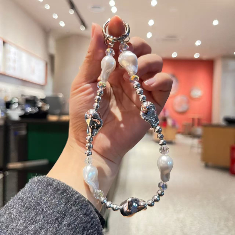 Lanier pentru telefon din acrilic, cu perle imitatie în formă de meteor și stea cu cinci colțuri; mărgele realizate manual; potrivit ca cadou de Crăciun, Ziua Îndrăgostiților și Festivalul de Primăvară