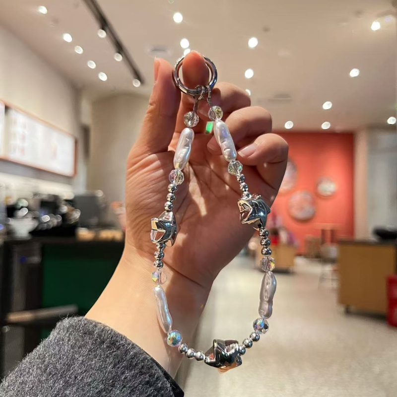 Lanier pentru telefon din acrilic, cu perle imitatie în formă de meteor și stea cu cinci colțuri; mărgele realizate manual; potrivit ca cadou de Crăciun, Ziua Îndrăgostiților și Festivalul de Primăvară