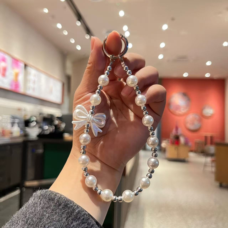 Lanier pentru telefon din acrilic, cu perle imitatie în formă de meteor și stea cu cinci colțuri; mărgele realizate manual; potrivit ca cadou de Crăciun, Ziua Îndrăgostiților și Festivalul de Primăvară