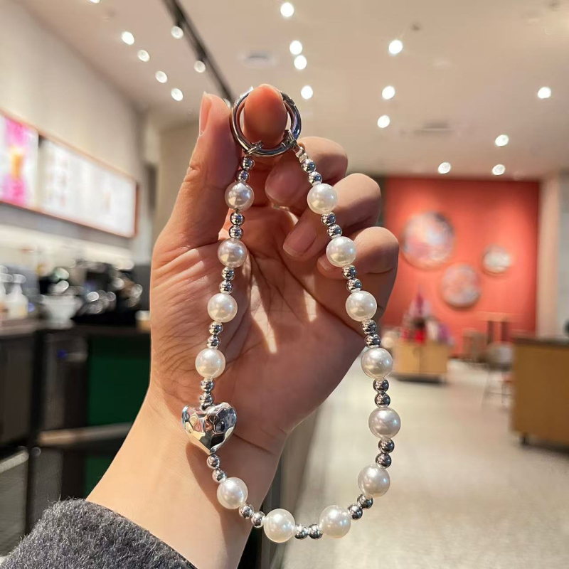 Lanier pentru telefon din acrilic, cu perle imitatie în formă de meteor și stea cu cinci colțuri; mărgele realizate manual; potrivit ca cadou de Crăciun, Ziua Îndrăgostiților și Festivalul de Primăvară