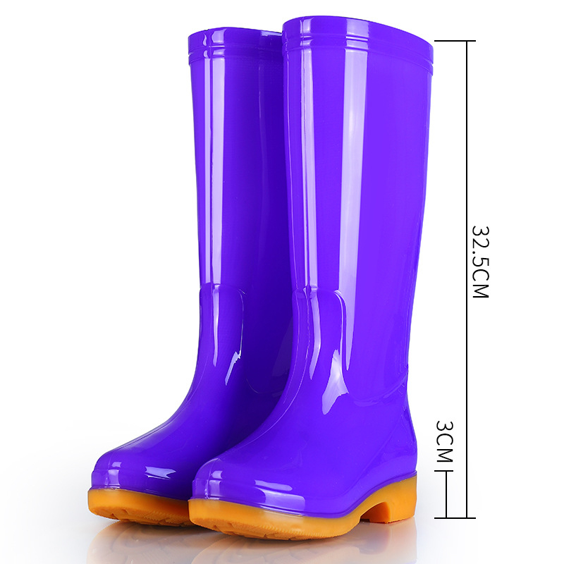 Moterų lietaus batai, aukštas vamzdelis, stora konstrukcija, žemas kulnas 1–3 cm, PVC viršus
