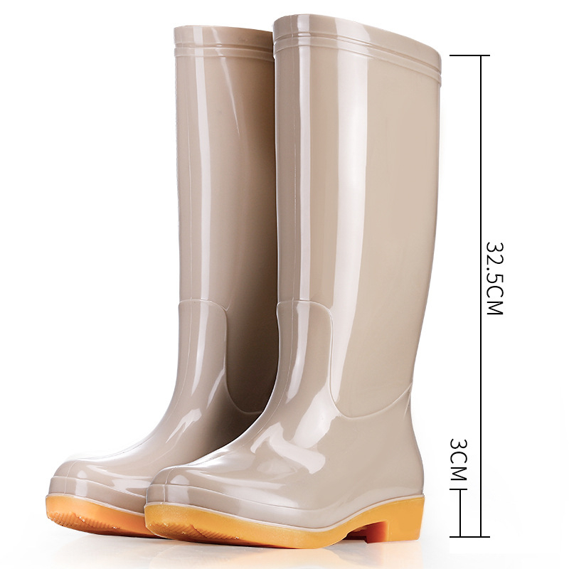 Moterų lietaus batai, aukštas vamzdelis, stora konstrukcija, žemas kulnas 1–3 cm, PVC viršus