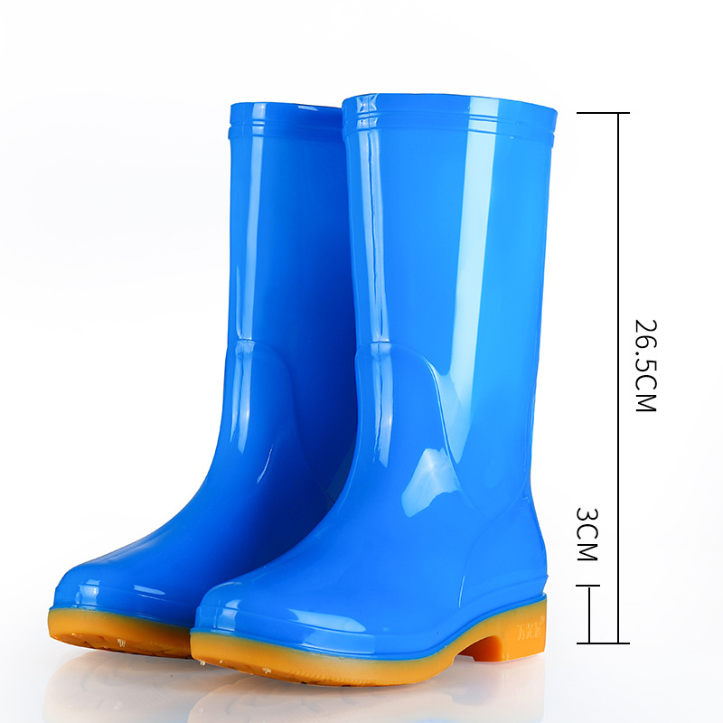 Moterų lietaus batai, aukštas vamzdelis, stora konstrukcija, žemas kulnas 1–3 cm, PVC viršus