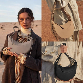 POLENE Crescent Saddle Bag — geantă crossbody din piele naturală, formă de semilună, unisex, primăvara 2024