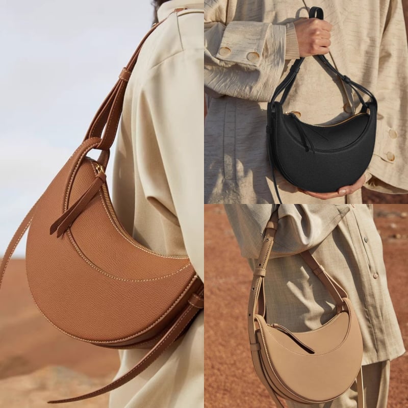 POLENE Crescent Saddle Bag — geantă crossbody din piele naturală, formă de semilună, unisex, primăvara 2024